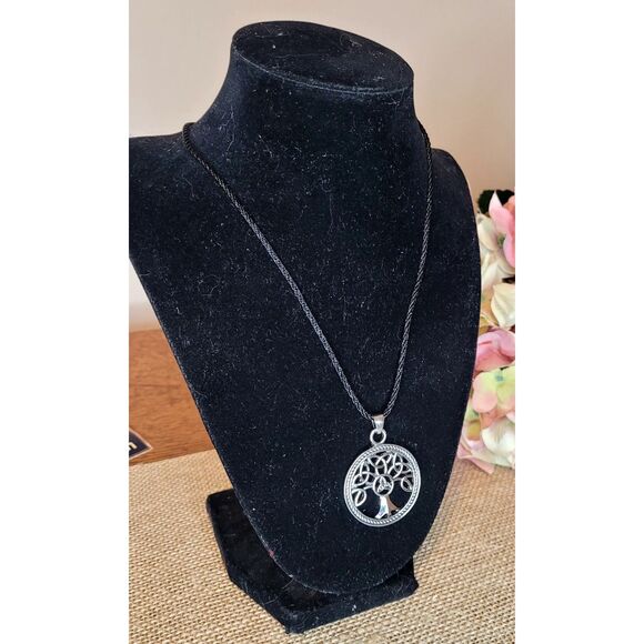 Celtic Tree of Life Pendant Black Silk Braided Chain Silver Alloy Norse - Picture 3 of 4